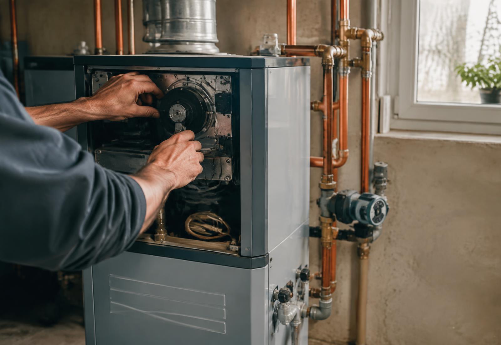 Technician servicing a residential heating system